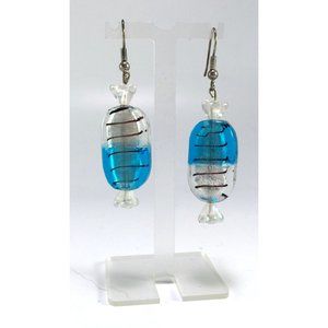 Handmade Art Glass Candy  Mismatched Earrings in Aqua and Silver Silver Tone